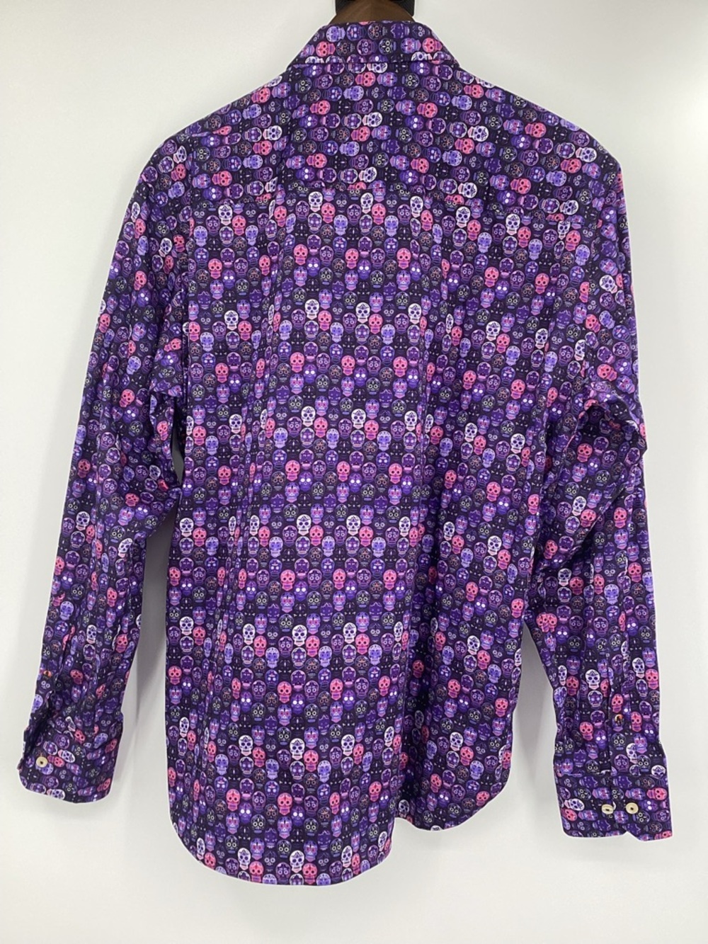 Men's Purple Skull-Pattern Button-Down Dress Shirt - Picture 3 of 11